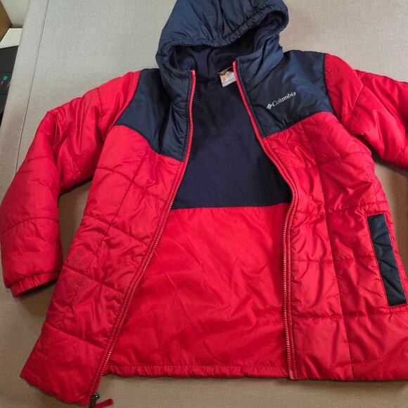 Columbia Youth Large 14/16 Red Navy Quilted Winter Coat w/ Hood - Picture 3 of 12